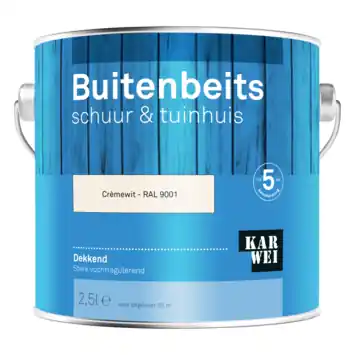 KARWEI buitenbeits schuur & tuinhuis dekkend RAL 9001 crème wit 2,5 liter