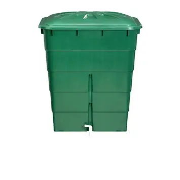 Garantia regenton rechthoekig 300L groen kunststof 80 x 80 x 92 cm met kraantje en vulautomaat