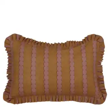 Kussen streep ruffled hart bruin 55 x 53 cm