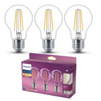 Philips LED peer E27 60W filament helder niet dimbaar 3 stuks