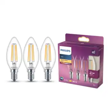 Philips LED kaarslamp transparant E14 40W warmwit licht dimbaar 3 stuks