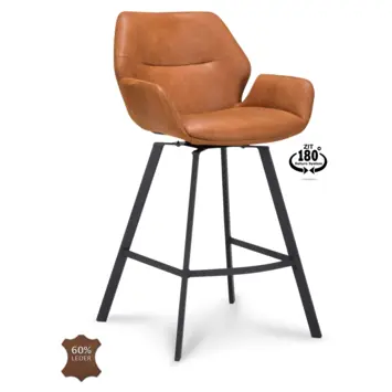 Barkruk Weston Bull camel bruin leer met armleuning